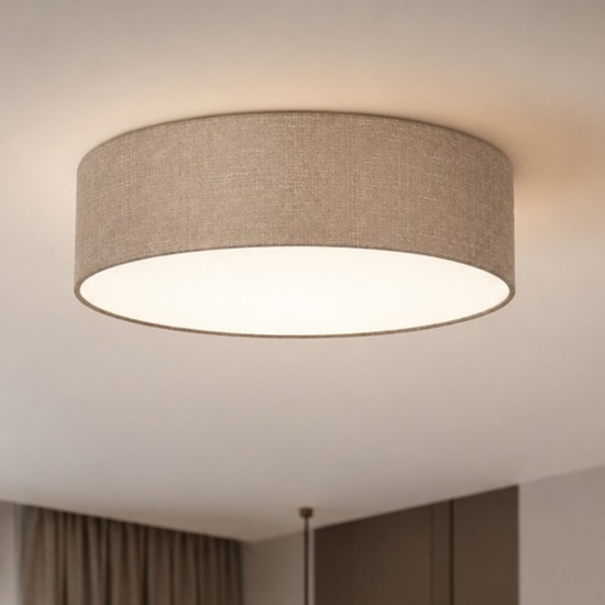 Plafoniera cilindro 45 cm di tessuto lino per camera da letto