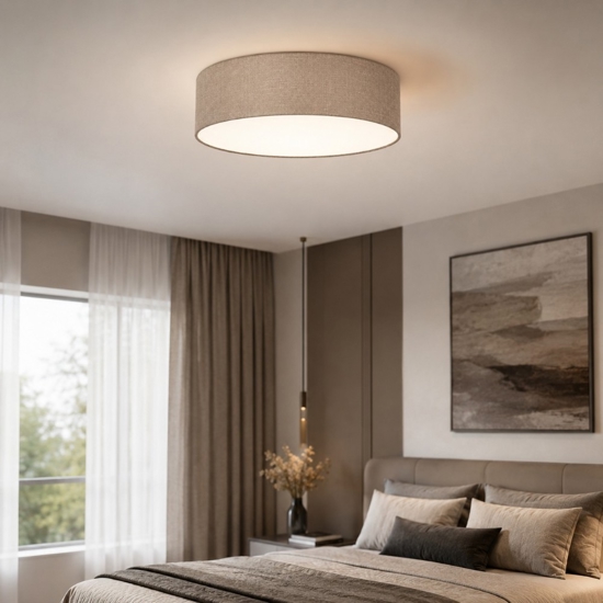 Plafoniera cilindro 45 cm di tessuto lino per camera da letto