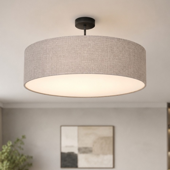 Plafoniera di tessuto 60cm cilindro lino beige per soggiorno moderno