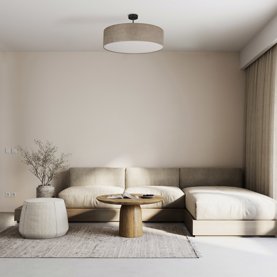 Plafoniera di tessuto 60cm cilindro lino beige per soggiorno moderno