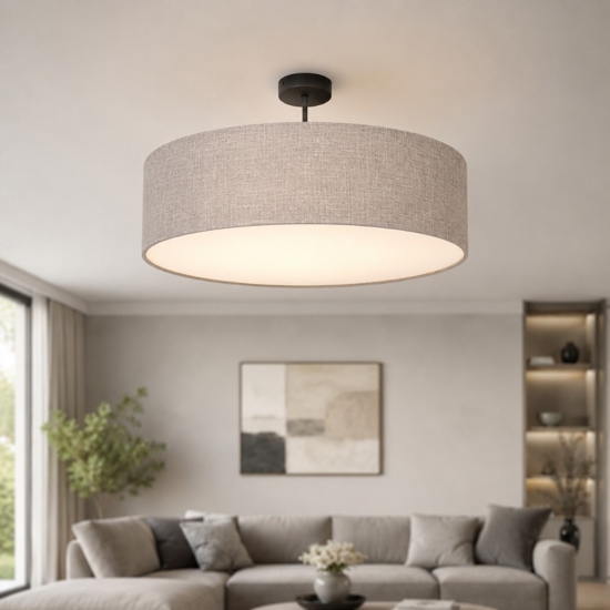 Plafoniera di tessuto 60cm cilindro lino beige per soggiorno moderno