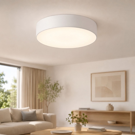 Plafoniera di tessuto bianco 60 cm cilindro per soggiorno moderno