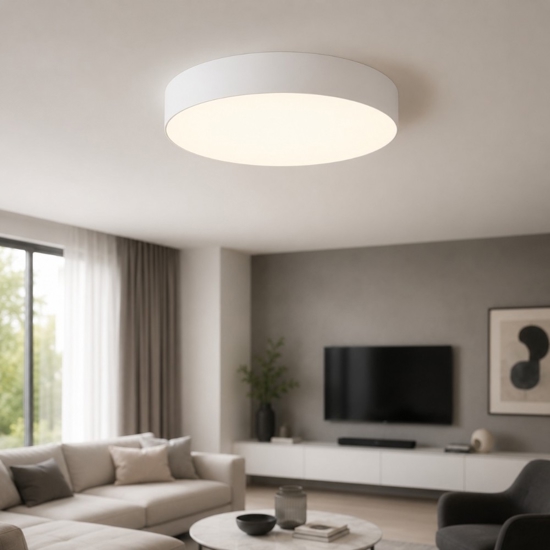 Grande plafoniera cilindro di tessuto 78 cm da soffitto bianco per salotto moderno