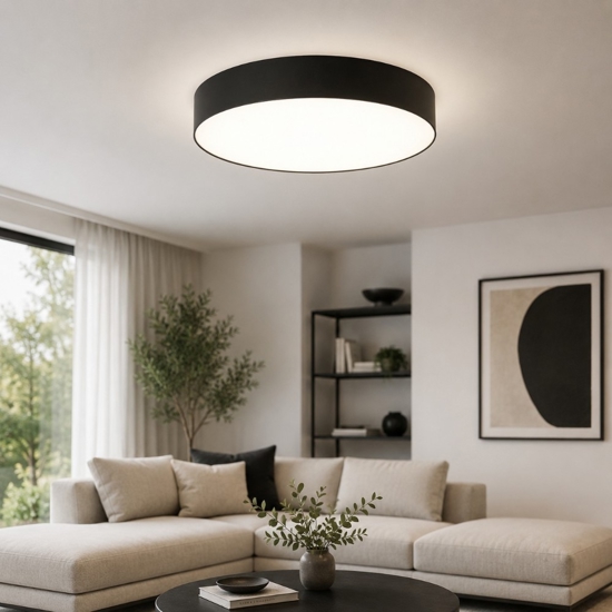Plafoniera cilindro di tessuto nero 78 cm per soggiorno moderno