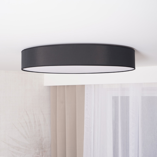 Plafoniera cilindro di tessuto nero 78 cm per soggiorno moderno