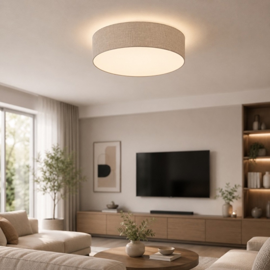 Plafoniera cilindro da soffitto 60 cm in tessuto lino