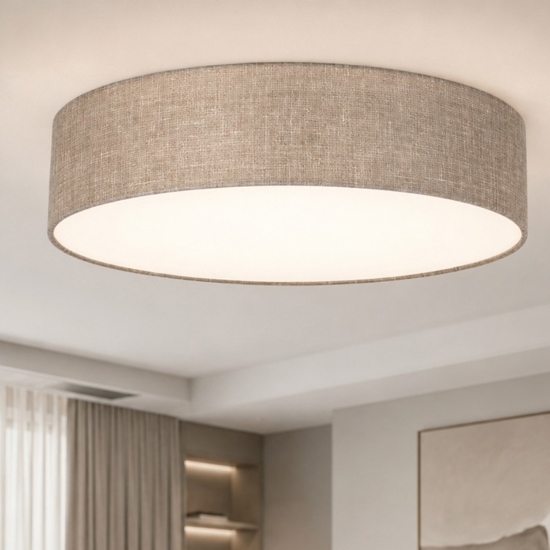 Plafoniera di tessuto lino grezzo cilindro 78 cm per soggiorno