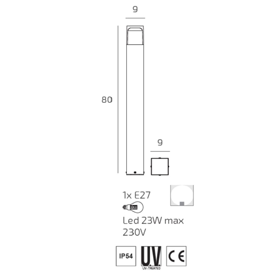 Top light lampione york da giardino 80cm moderno antracite