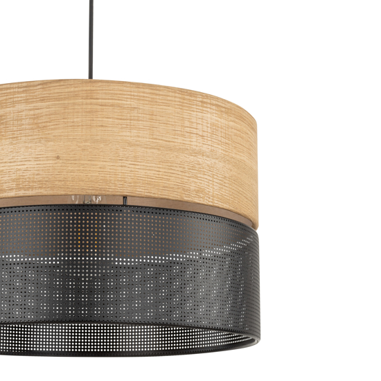 Lampadario a sospensione cilindro quercia nero moderno 38 cm
