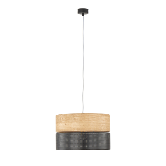 Lampadario a sospensione cilindro quercia nero moderno 38 cm