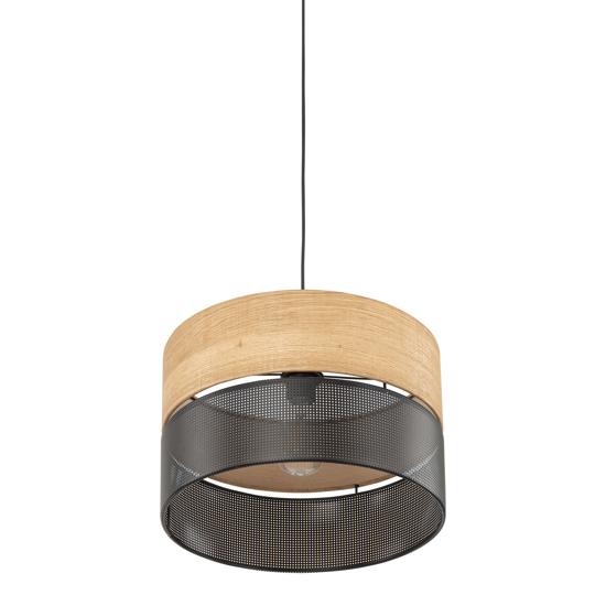 Lampadario a sospensione cilindro quercia nero moderno 38 cm