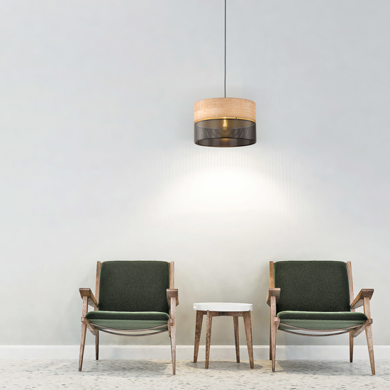 Lampadario a sospensione cilindro quercia nero moderno 38 cm