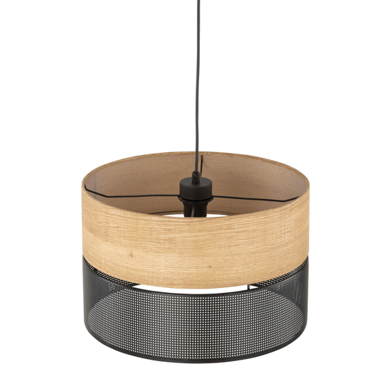 Lampadario a sospensione cilindro quercia nero moderno 38 cm