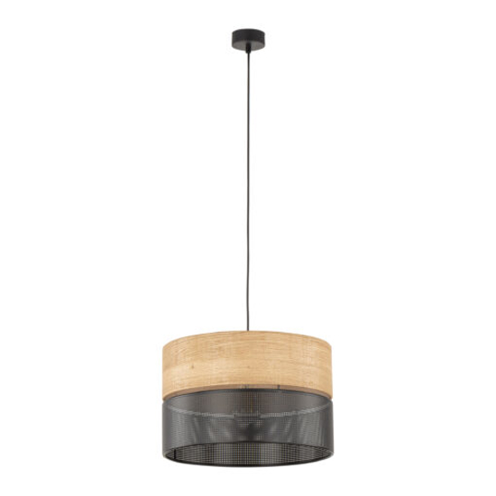Lampadario a sospensione cilindro quercia nero moderno 38 cm
