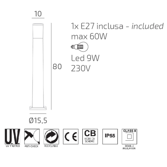 Lampione palo da giardino moderno nero anti corrosione top light loano