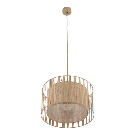 Lampadario a sospensione cilindro tessuto sabbia  40 cm per camera da letto