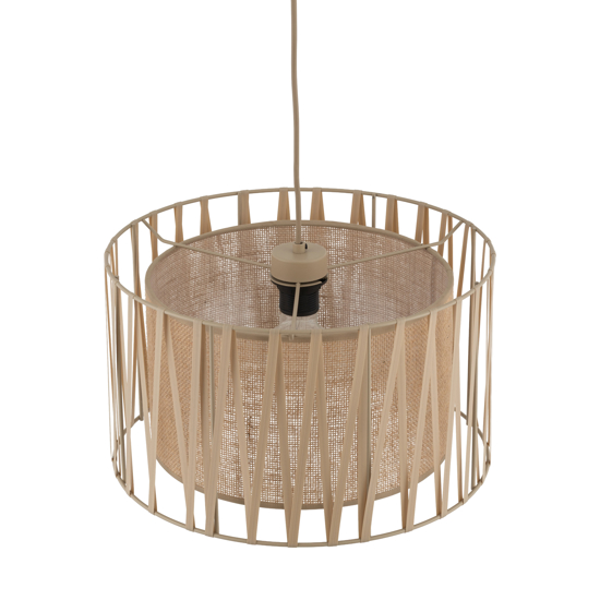 Lampadario a sospensione cilindro tessuto sabbia  40 cm per camera da letto