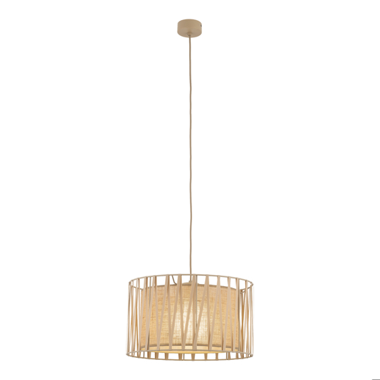 Lampadario a sospensione cilindro tessuto sabbia  40 cm per camera da letto