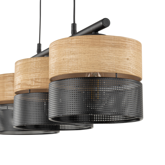 Lampadario nero 3 luci quercia per sala da pranzo moderna