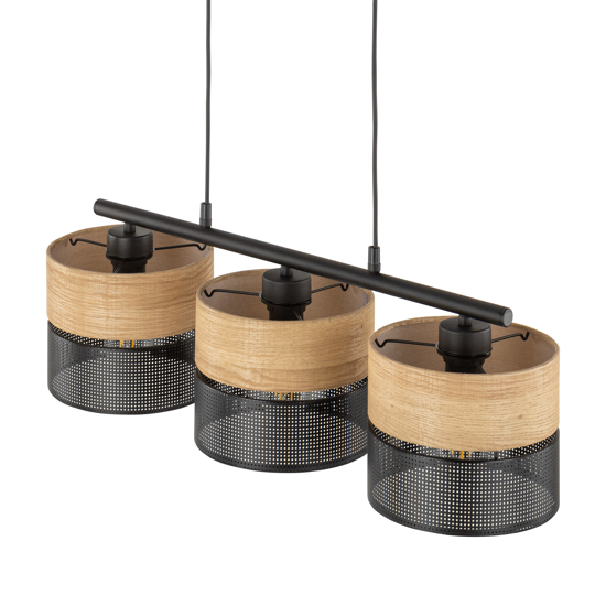 Lampadario nero 3 luci quercia per sala da pranzo moderna