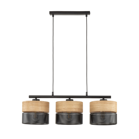 Lampadario nero 3 luci quercia per sala da pranzo moderna