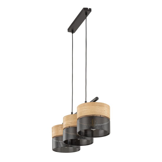 Lampadario nero 3 luci quercia per sala da pranzo moderna