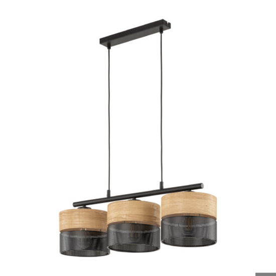 Lampadario nero 3 luci quercia per sala da pranzo moderna