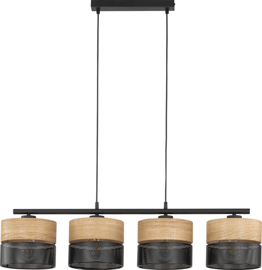 Lampadario 4 luci quercia nero a sospensione per cucina moderna