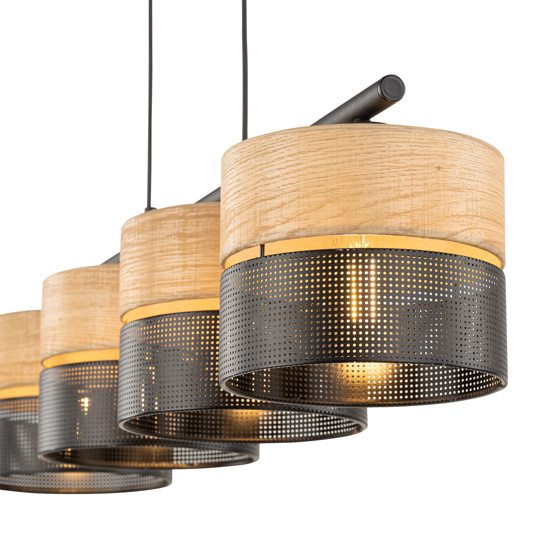 Lampadario 4 luci quercia nero a sospensione per cucina moderna