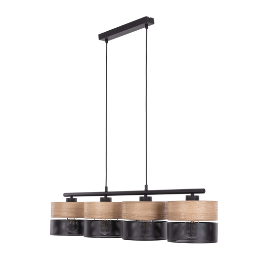 Lampadario 4 luci quercia nero a sospensione per cucina moderna