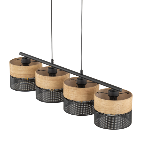 Lampadario 4 luci quercia nero a sospensione per cucina moderna