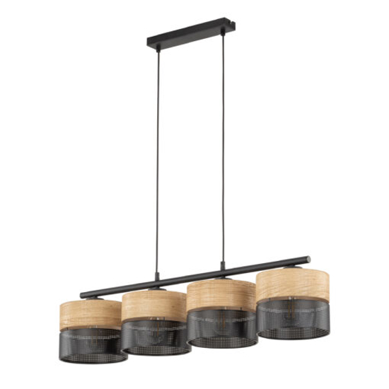 Lampadario 4 luci quercia nero a sospensione per cucina moderna