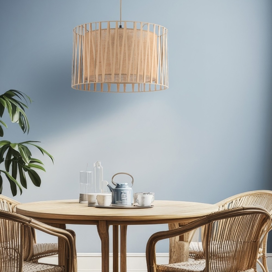 Lampadario di tessuto 50 cm sabbia cilindro intreccio per camera da letto