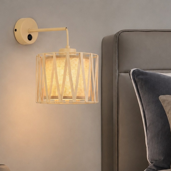 Applique da comodino con interruttore in tessuto sabbia per camera da letto