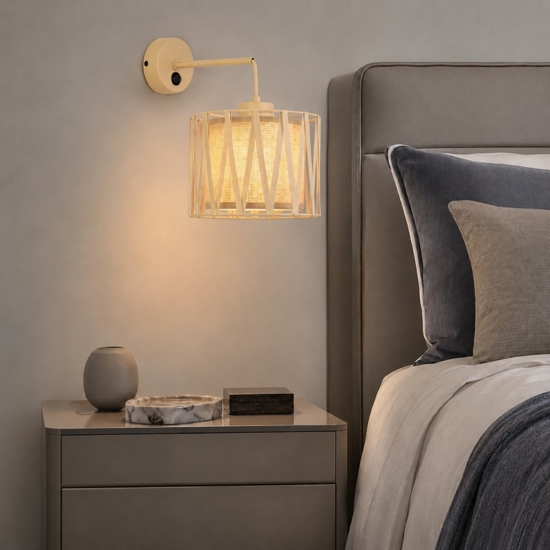 Applique da comodino con interruttore in tessuto sabbia per camera da letto