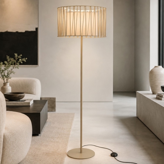 Piantana moderna paralume in tessuto intrecciato sabbia design