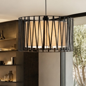 Lampadario cilindro 50 cm di tessuto nero design moderno per sala da pranzo