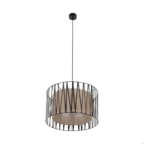 Lampadario cilindro 50 cm di tessuto nero design moderno per sala da pranzo