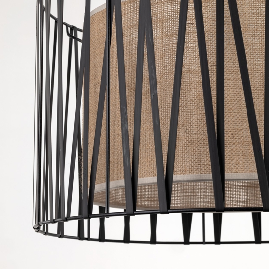 Lampadario cilindro 50 cm di tessuto nero design moderno per sala da pranzo