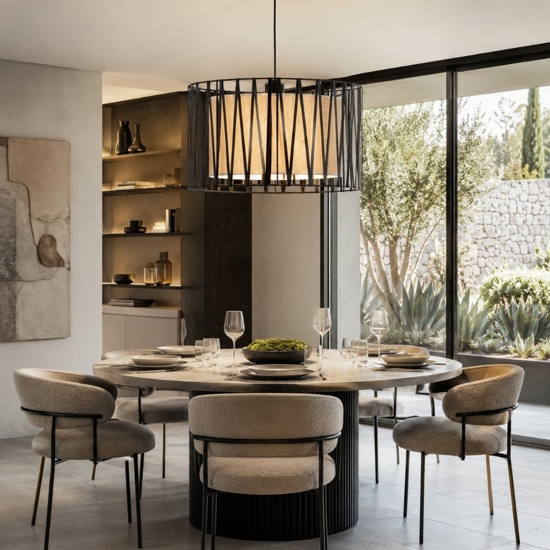 Lampadario cilindro 50 cm di tessuto nero design moderno per sala da pranzo