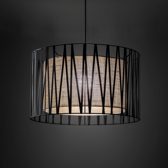 Lampadario cilindro 50 cm di tessuto nero design moderno per sala da pranzo