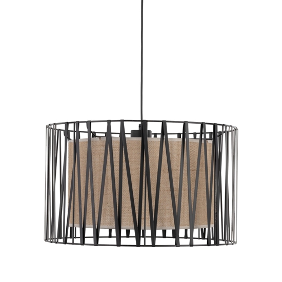 Lampadario cilindro 50 cm di tessuto nero design moderno per sala da pranzo
