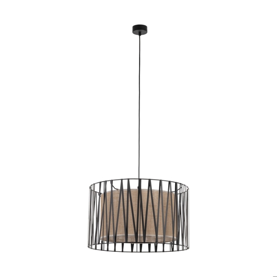 Lampadario cilindro 50 cm di tessuto nero design moderno per sala da pranzo