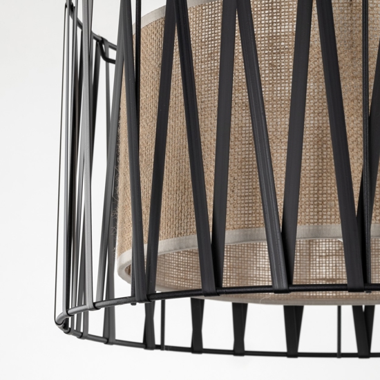 Lampadario tessuto nero design moderno cilindro per camera da letto