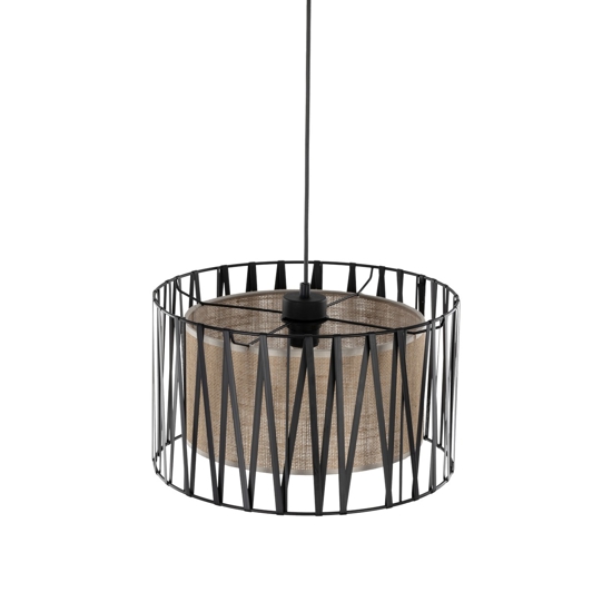Lampadario tessuto nero design moderno cilindro per camera da letto