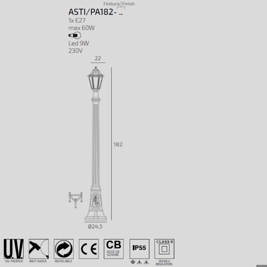 Top light lampione alto da giardino asti bianco 182 cm ip65