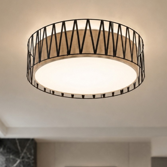Plafoniera per soggiorno in tessuto nero 72 cm cilindro design moderno