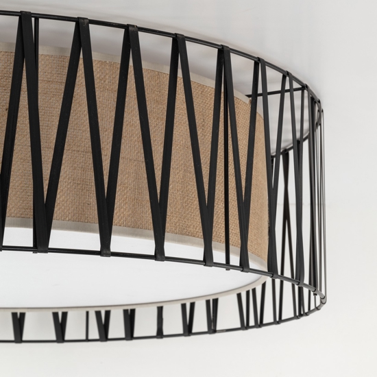 Plafoniera per soggiorno in tessuto nero 72 cm cilindro design moderno