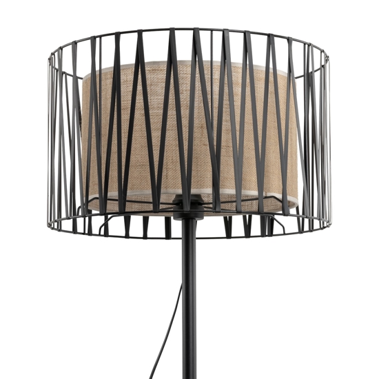 Piantana nera design moderna paralume cilindro tessuto nero intrecciato