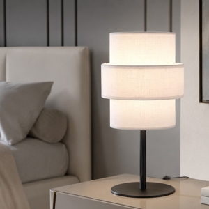 Lampada da comodino paralume tessuto bianco moderna per camera da letto